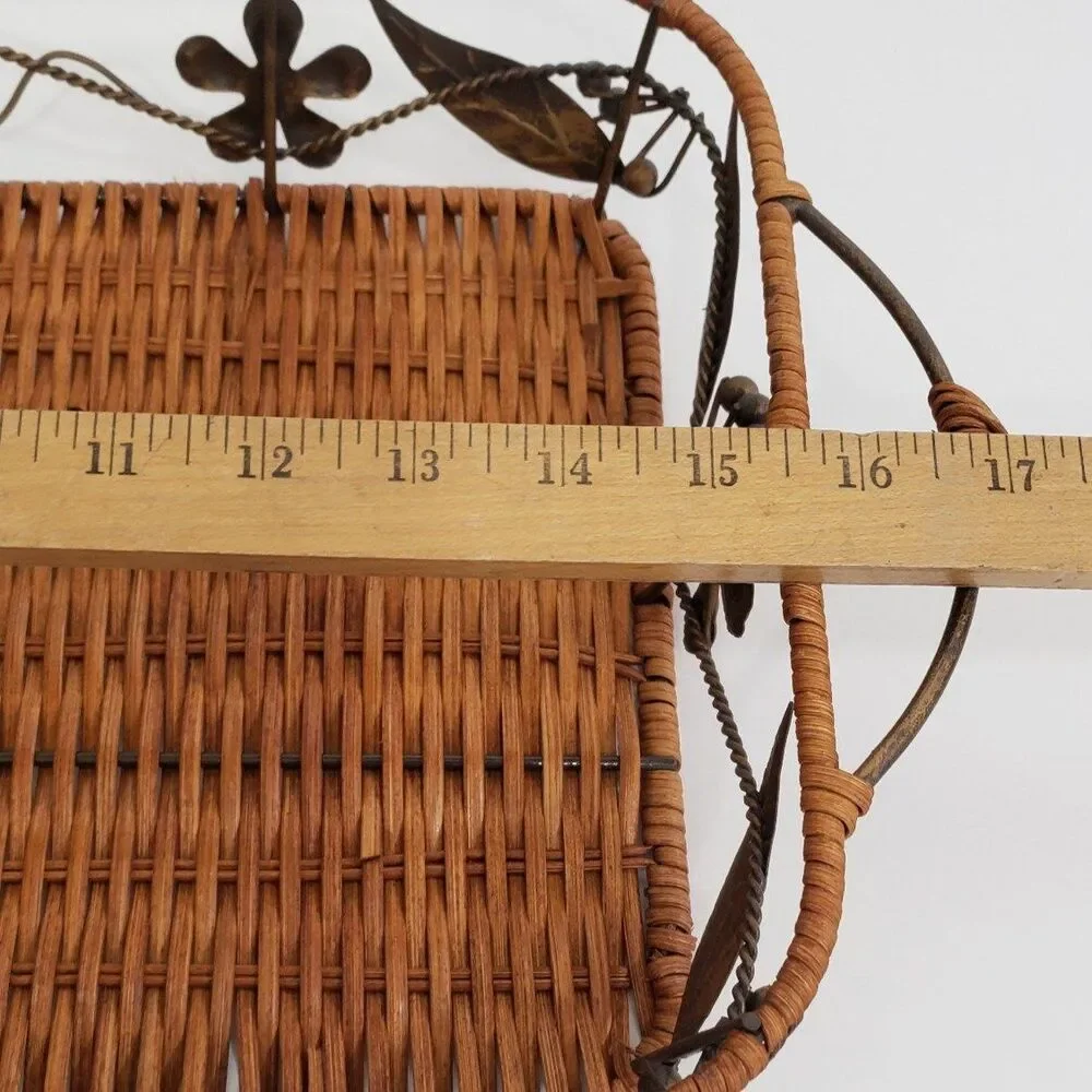 Beautiful Rectangle Weaved Wicker and Metal 'Leaves' Tray Basket (10 x 17)